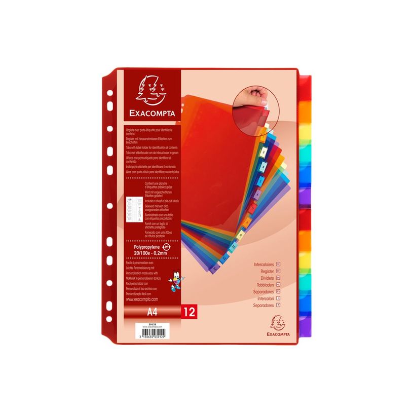 3130630039129-Exacompta - Intercalaire personnalisable 12 positions - A4 - polypropylène coloré-P_79399735_1-0