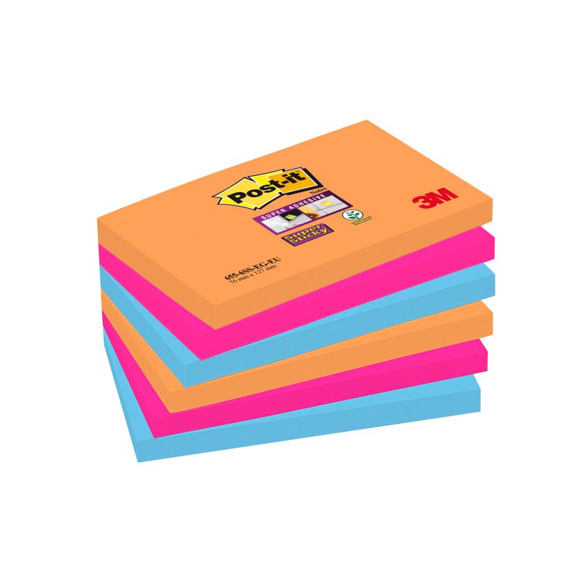 0051141968827-Post-it - 6 Blocs notes Super Sticky Bangkok - 3 couleurs fluos assorties - 76 x 127 mm-P_79399762_1-0