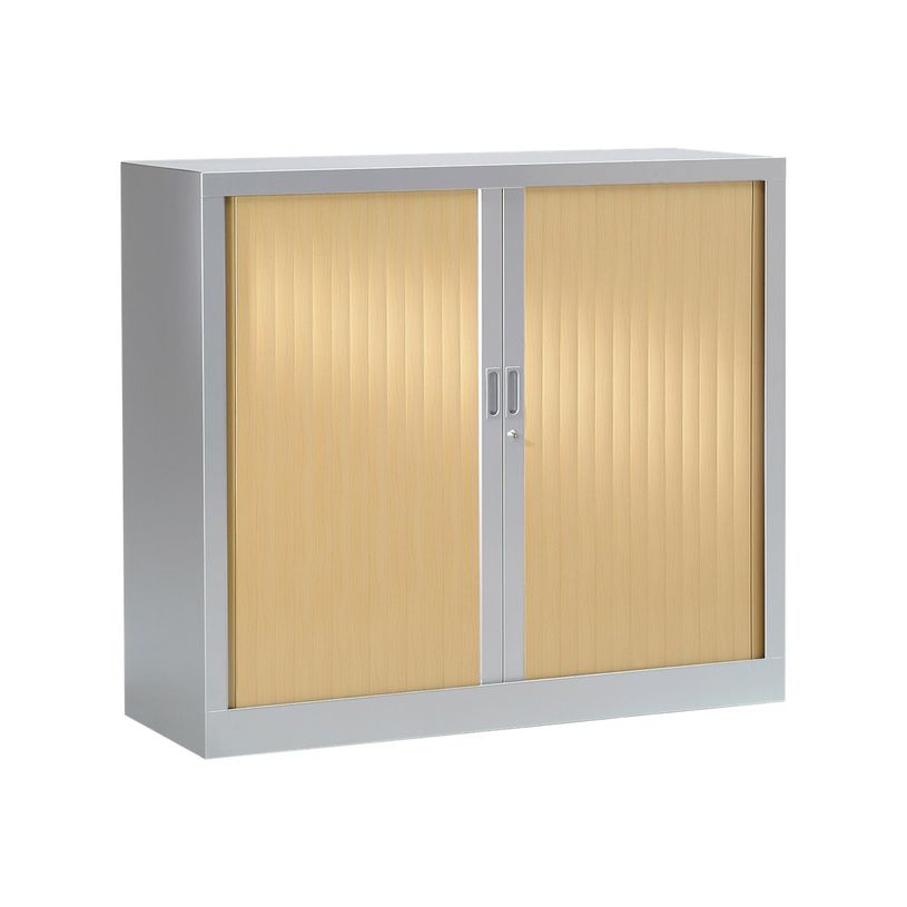 3219095805446-Armoire mi-haute monobloc à rideaux GENERIC - 100 x 120 x 43 cm - aluminium/chêne clair-P_79401216_2-0