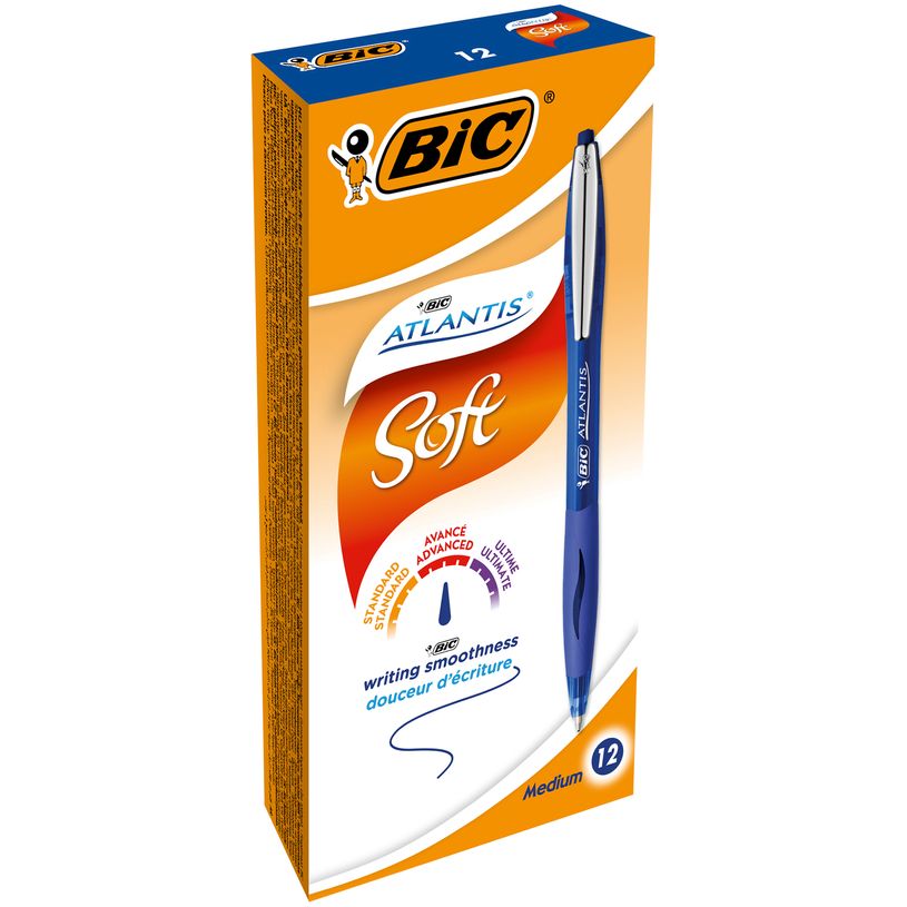 3086123307575-BIC ATLANTIS Soft - 12 Stylos à bille - bleu - rétractable-P_79402231_1-0