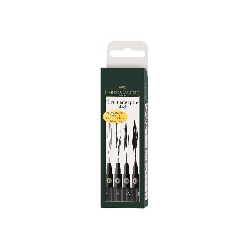 4005401671008-Faber-Castell Pitt Artist - Pack de 4 feutres (stylo-brosse et crayon fin) - noir-P_79403793_1-0
