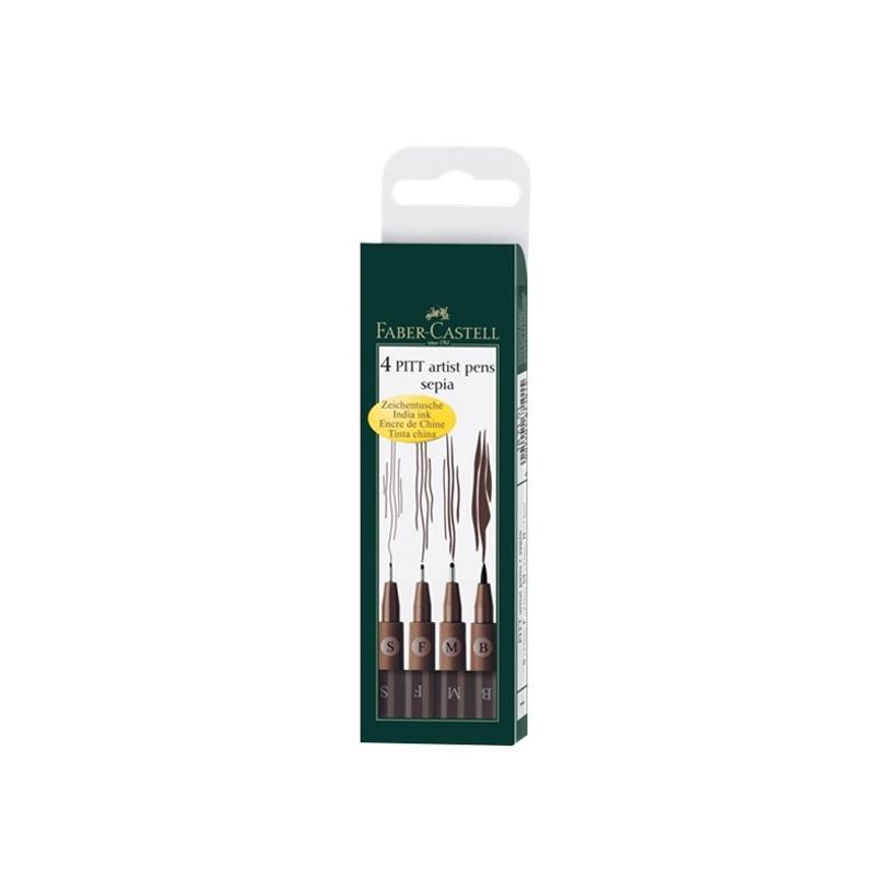 4005401671015-Faber-Castell PITT Artist Pen - Ensemble de stylo-brosse et crayon fin - permanent - sepia -P_79403794_1-1