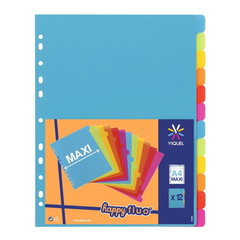 3135251547312-Viquel Happy Fluo - Intercalaire 12 positions - A4 Maxi - polypropylène coloré-P_79405035_1-0