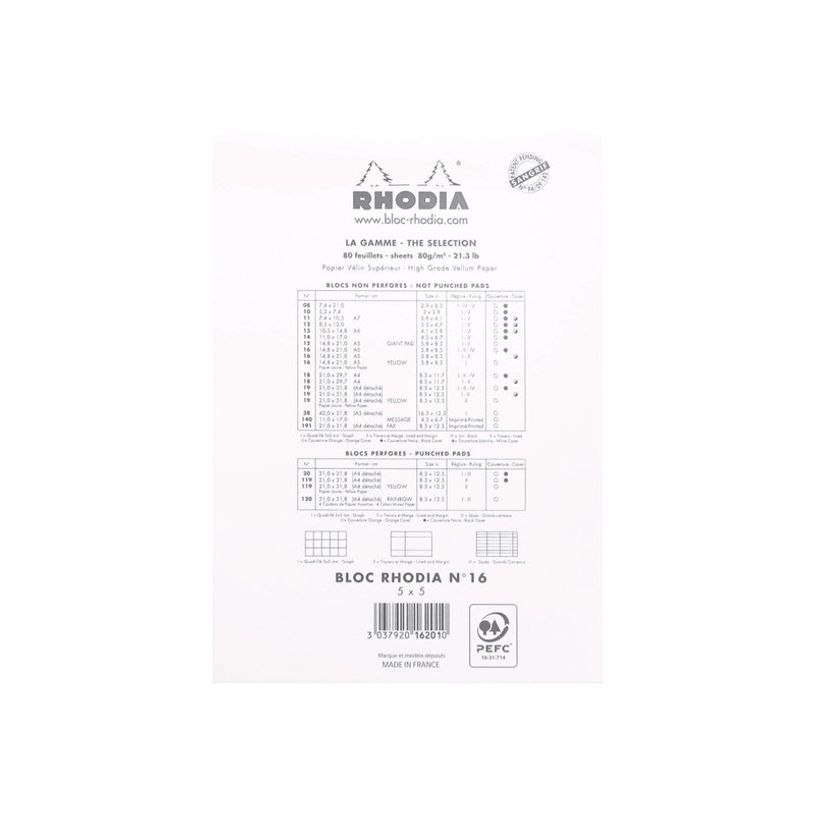 3037920162010-Rhodia - Bloc notes N°16 - A5 - 160 pages - petits carreaux - 80g - blanc-P_79406644_3-1