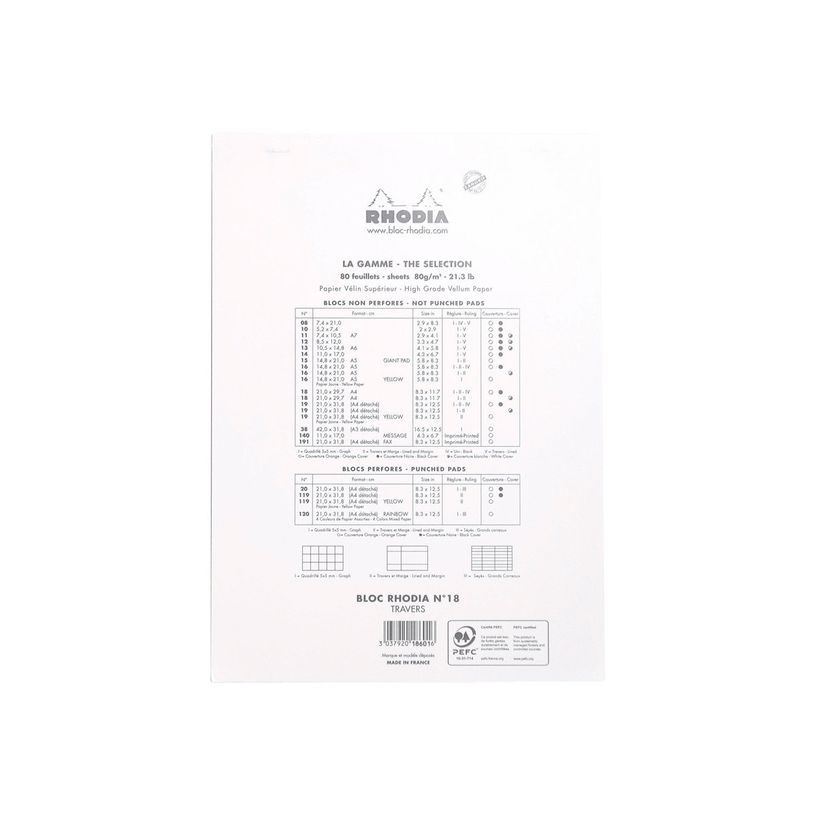 3037920182018-Rhodia - Bloc notes N°18 - A4 - 160 pages - petits carreaux - 80g - blanc-P_79406645_3-2