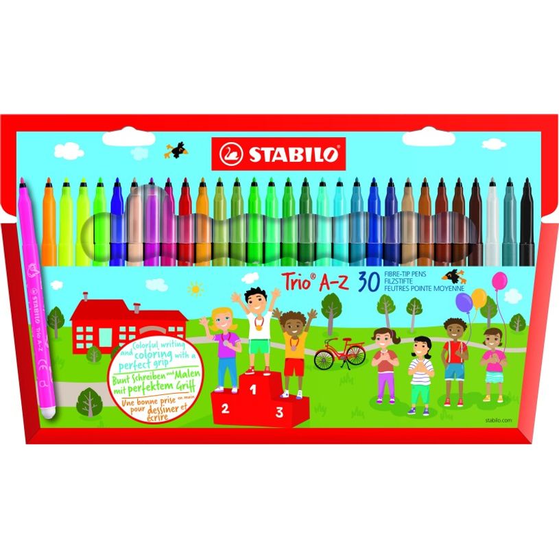 4006381355711-STABILO Trio A-Z - 30 Feutres dont 5 fluo - pointe moyenne-P_79406669_1-0