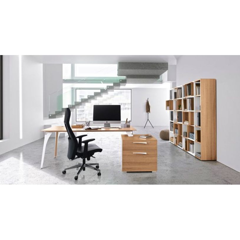 3483600598226-Bibliothèque haute XENON - L75 x H188 x P36 - Blanc/merisier italien (côtés de finition -P_79406864_2-1