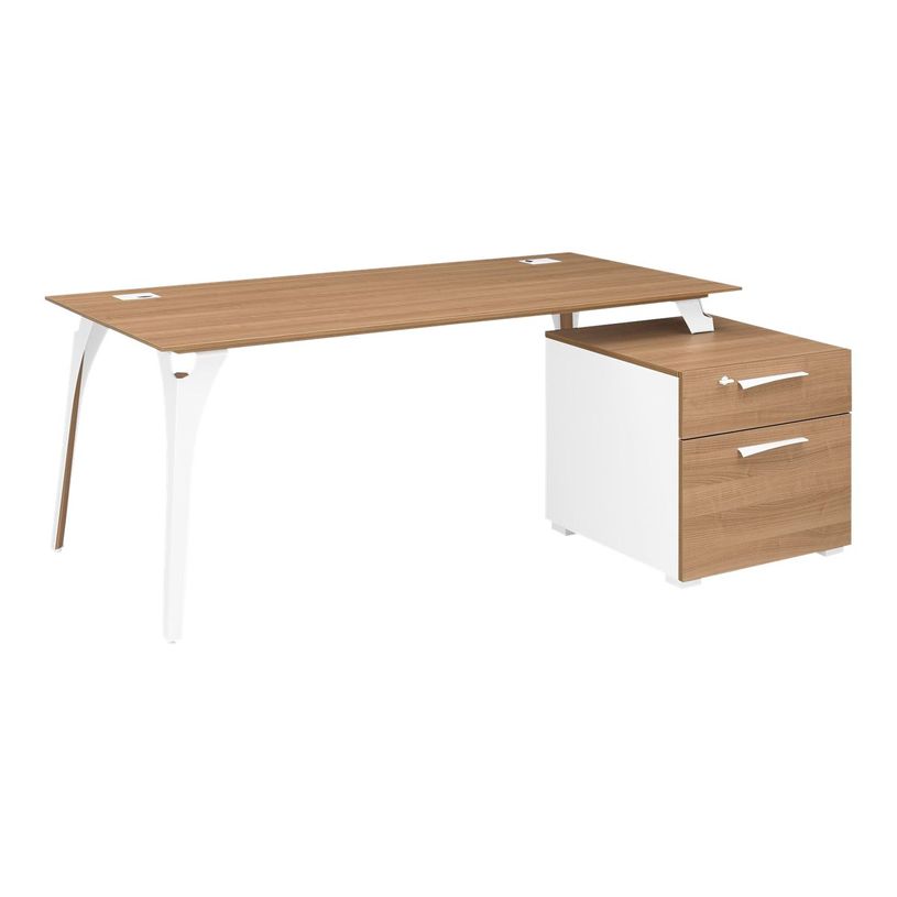 3483600601421-Bureau XENON avec bloc de rangement 2 tiroirs - 190 cm - Pieds métal - Merisier italien-P_79406873_1-0