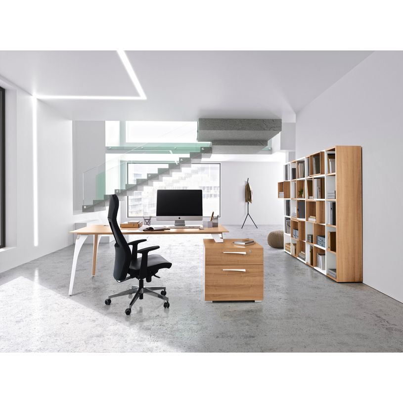 3483600601421-Bureau XENON avec bloc de rangement 2 tiroirs - 190 cm - Pieds métal - Merisier italien-P_79406873_2-1