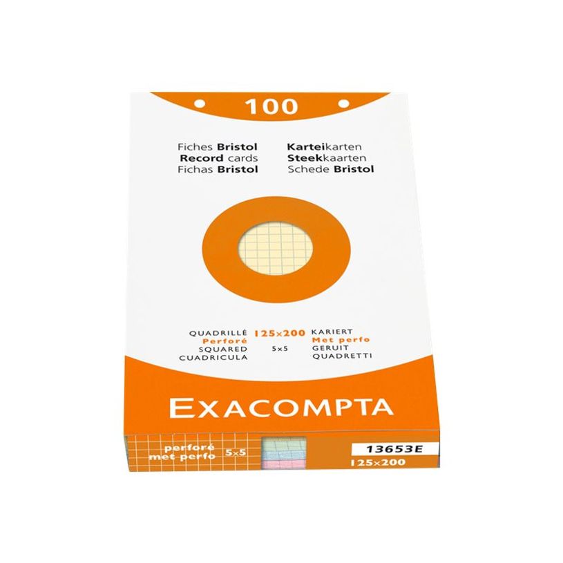 3130630136538-Exacompta - Pack de 100 Fiches Bristol - 12,5 x 20 cm - petits carreaux - perforées - coul-P_79407634_3-0