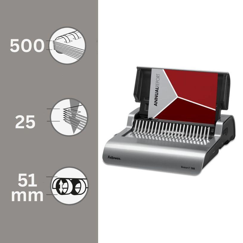 043859512157-Fellowes Quasar-E 500 - machine à relier / relieuse perforeuse éléctrique - perfore 22 feuilles - rel--1