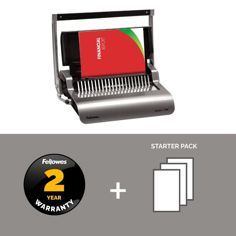 043859651252-Fellowes Quasar +500 - machine à relier / relieuse perforeuse manuelle - perfore 25 feuilles - relie 50--6