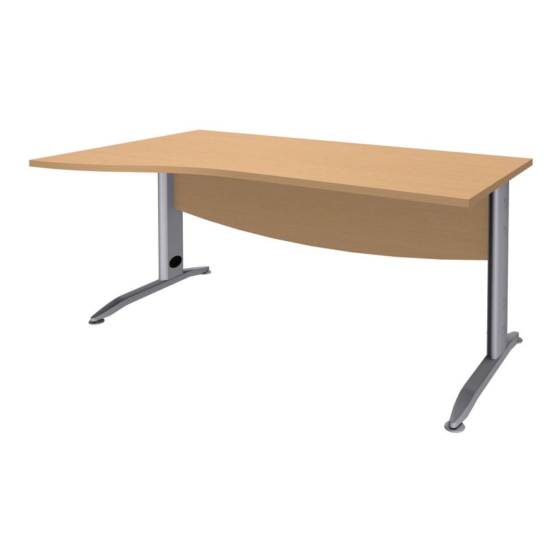 3253310149786-Bureau droit IDRA - Vague à gauche - L160 cm - Pieds alu - Plateau imitation Hêtre-P_79408607_1-0