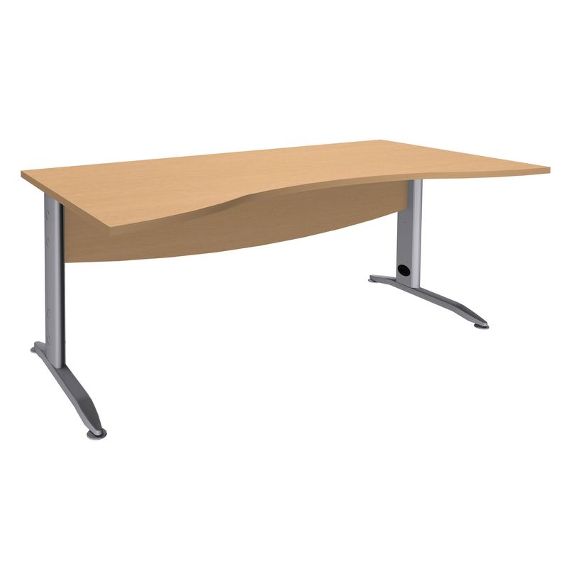 3253310149793-Bureau double vague symétrique IDRA - L180 cm - Pieds alu - plateau imitation Hêtre-P_79408608_1-0