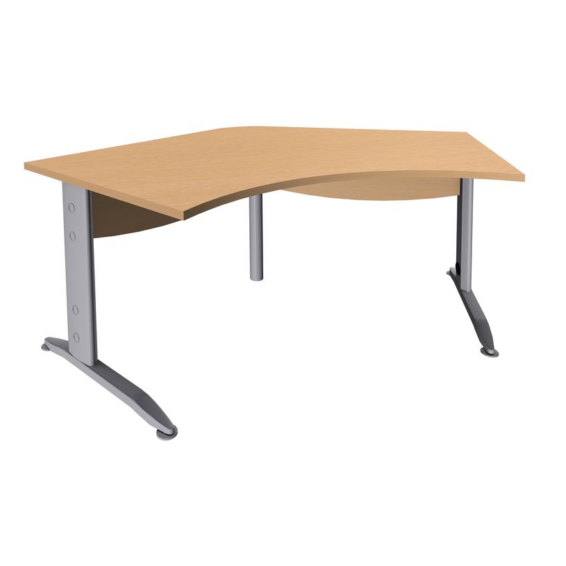 3253310149823-Bureau symétrique 120° IDRA - L185 cm - Pieds alu - plateau imitation Hêtre-P_79408611_1-0