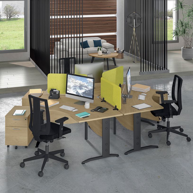 3253310149823-Bureau symétrique 120° IDRA - L185 cm - Pieds alu - plateau imitation Hêtre-P_79408611_5-1