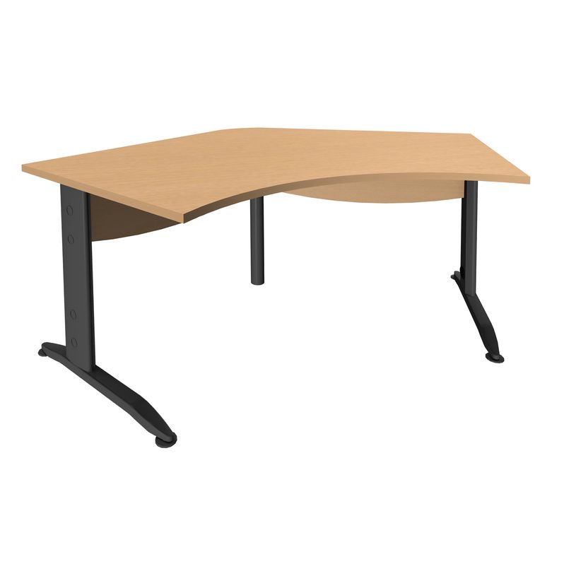 3253310149908-Bureau symétrique 120° IDRA - L185 cm - Pieds anthracite - plateau imitation Hêtre-P_79408619_1-0
