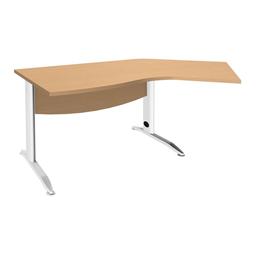 3253310149960-Bureau 135° IDRA - retour d'angle à droite - L180 cm - Pieds blanc - Plateau imitation H