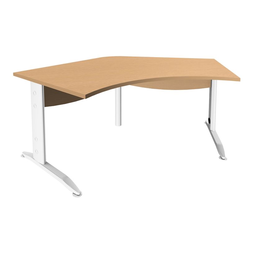 3253310149984-Bureau symétrique 120° IDRA - L185 cm - Pieds blanc - plateau imitation Hêtre-P_79408627_1-0