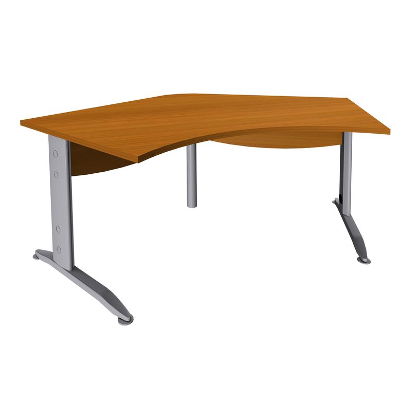 0400794086356-Bureau symétrique 120° IDRA - L180 cm - Pieds aluminium - plateau imitation Merisier-P_79408635_1-0