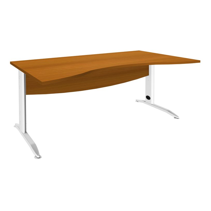 3253310150195-Bureau double vague symétrique IDRA - L180 cm - Pieds blanc - plateau imitation Merisier-P_79408648_1-0