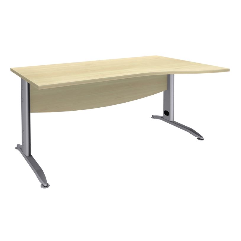 3253310150232-Bureau droit IDRA - Vague à droite - L140 cm - Pieds alu - plateau imitation Erable-P_79408652_1-0