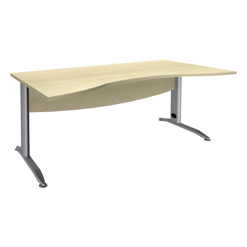 3253310150270-Bureau double vague symétrique IDRA - L180 cm - Pieds alu - plateau imitation Erable-P_79408656_1-0