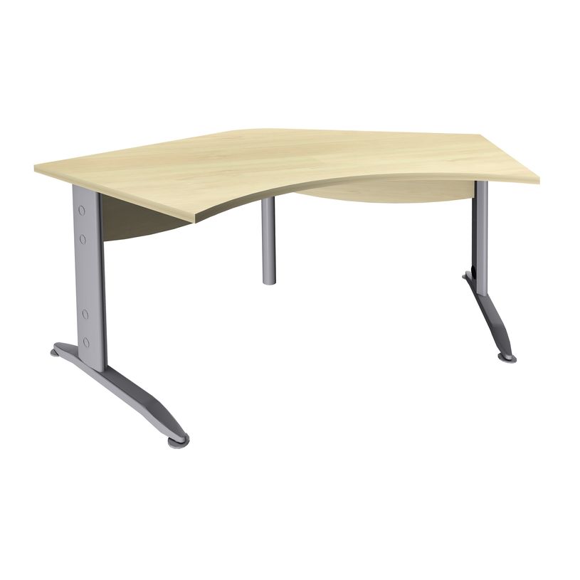 3253310150300-Bureau symétrique 120° IDRA - L185 cm - Pieds alu - plateau imitation Erable-P_79408659_1-0
