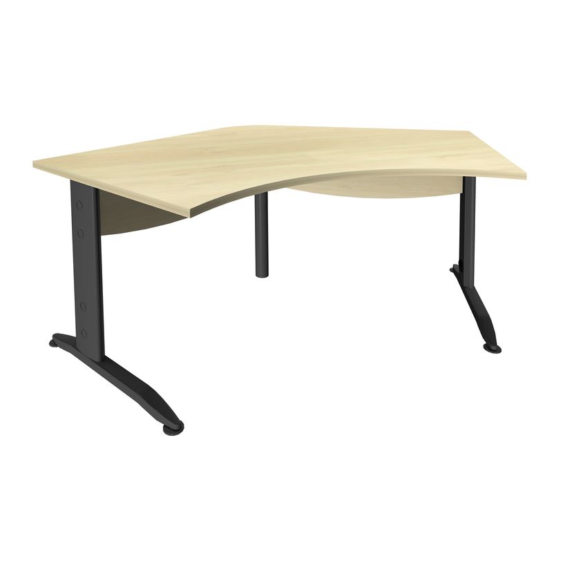 3253310150386-Bureau symétrique 120° IDRA - L185 cm - Pieds anthracite - plateau imitation Erable-P_79408667_1-0