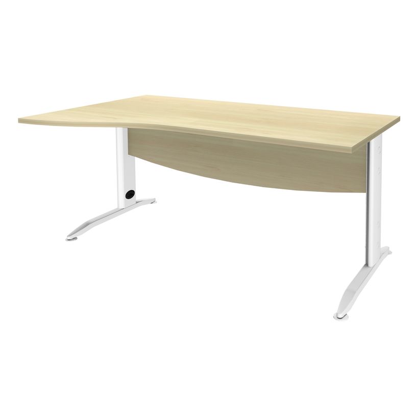 3253310150409-Bureau droit IDRA - Vague à gauche - L140 cm - Pieds blancs - plateau imitation Erable-P_79408669_1-0