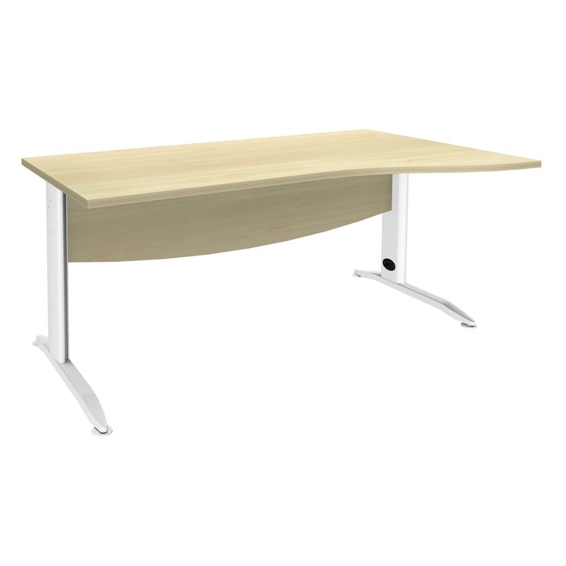 3253310150416-Bureau droit IDRA - Vague à droite - L160 cm - Pieds blancs - plateau imitation Erable-P_79408670_1-0