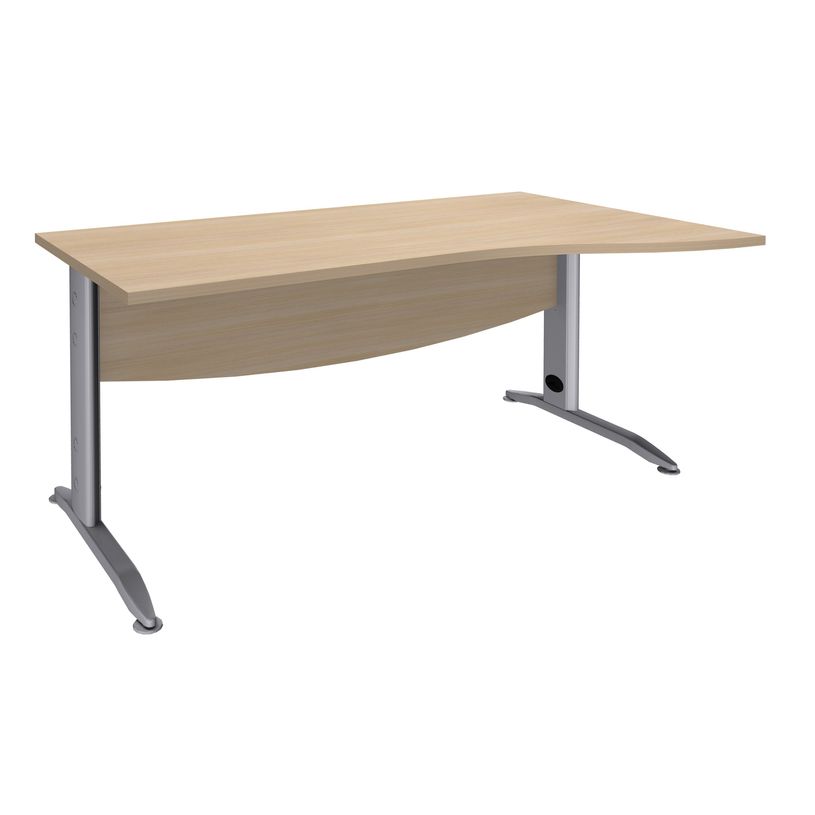 3253310150713-Bureau droit IDRA - Vague à droite - L140 cm - Pieds alu - plateau imitation Chêne-P_79408700_1-0