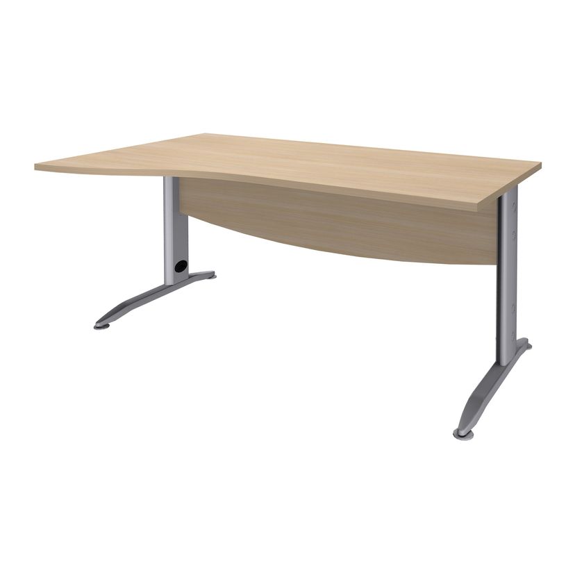 3253310150744-Bureau droit IDRA - Vague à gauche - L160 cm - Pieds alu - plateau imitation Chêne-P_79408703_1-0