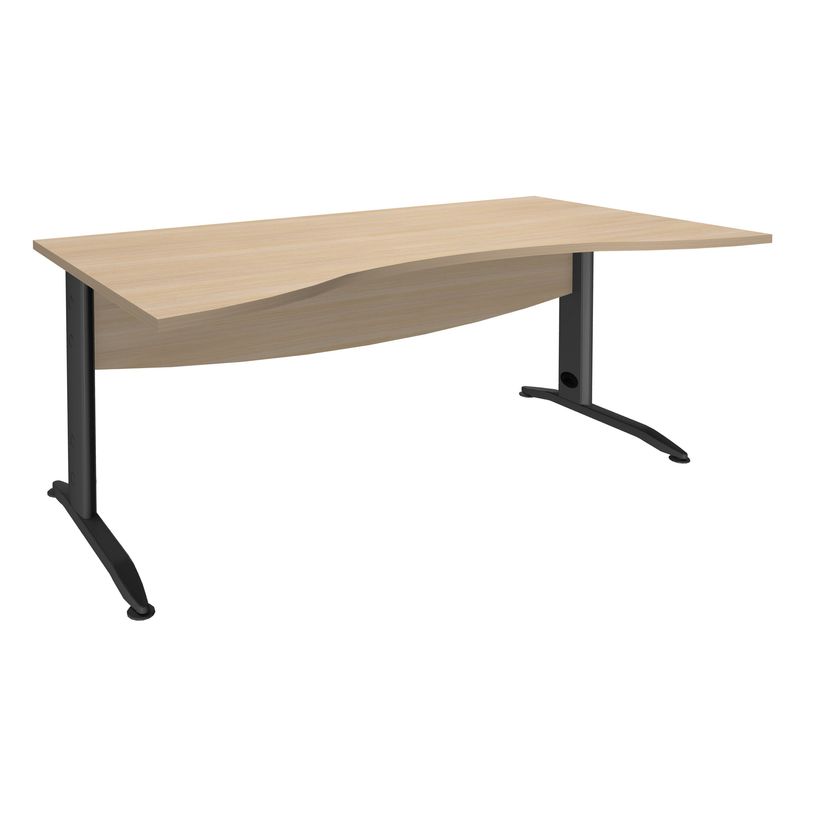 3253310150836-Bureau double vague symétrique IDRA - L180 cm - Pieds anthracite - plateau imitation Chên-P_79408712_1-0