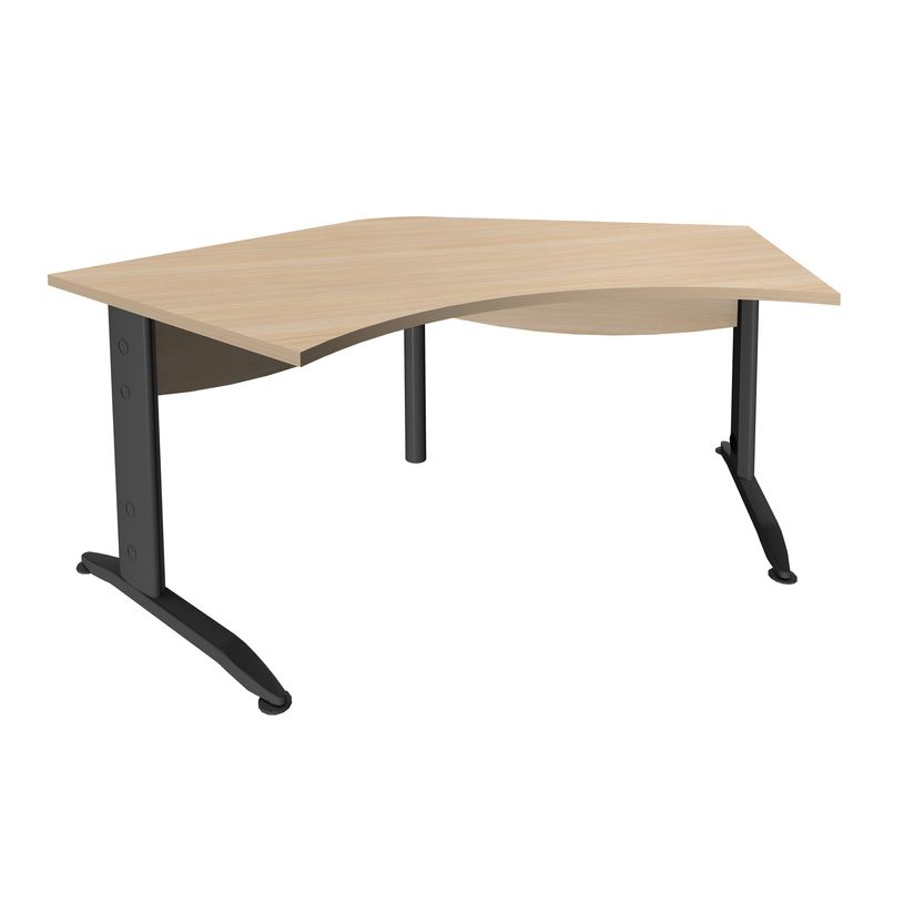 3253310150867-Bureau symétrique 120° IDRA - L185 cm - Pieds anthracite - plateau imitation Chêne clair-P_79408715_1-0