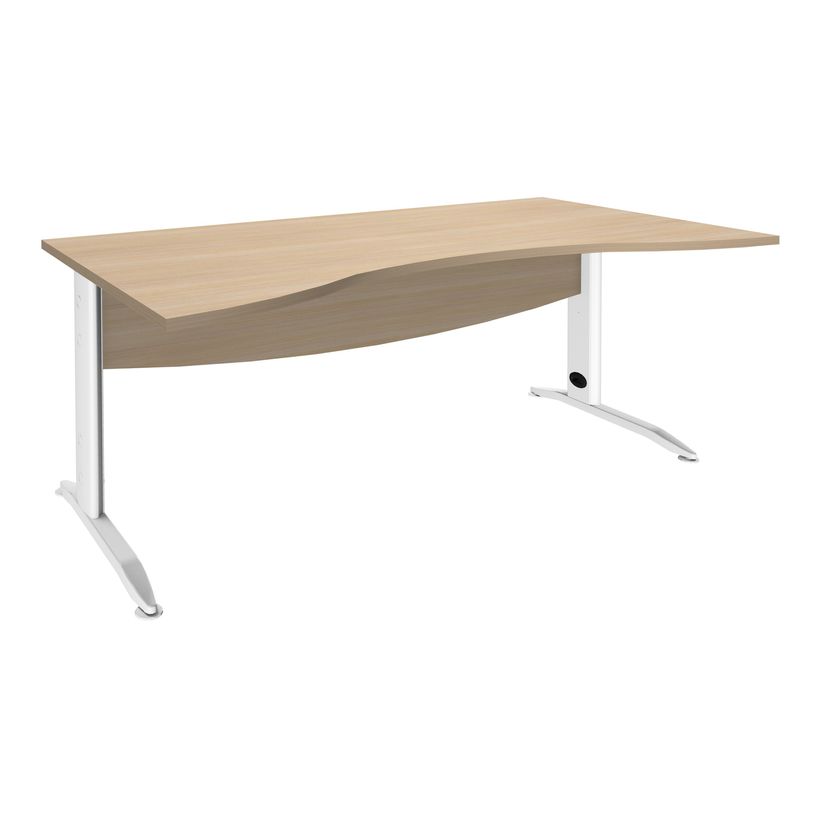 3253310150911-Bureau double vague symétrique IDRA - L180 cm - Pieds blanc - plateau imitation Chêne cla-P_79408720_1-0