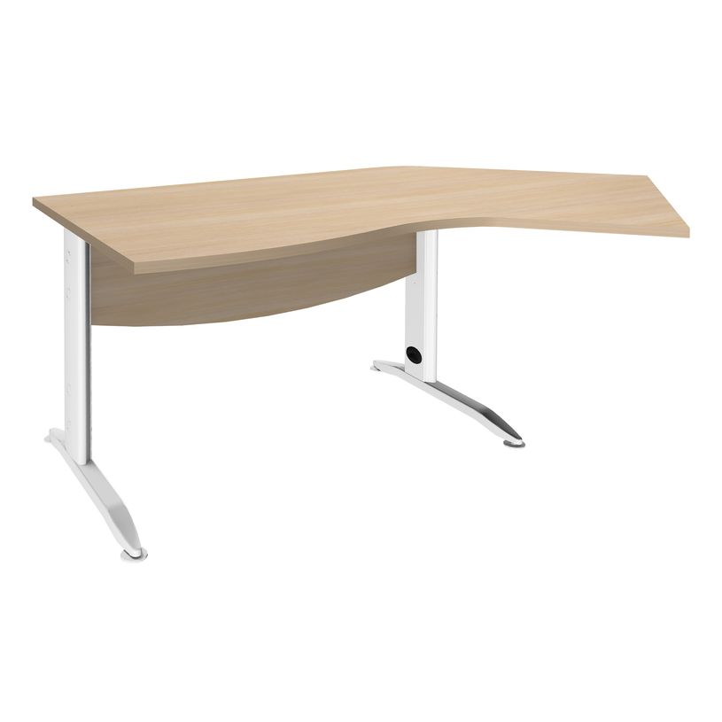 3253310150928-Bureau 135° IDRA - retour d'angle à droite - L180 cm - Pieds blanc - plateau imitation Ch-P_79408721_1-0