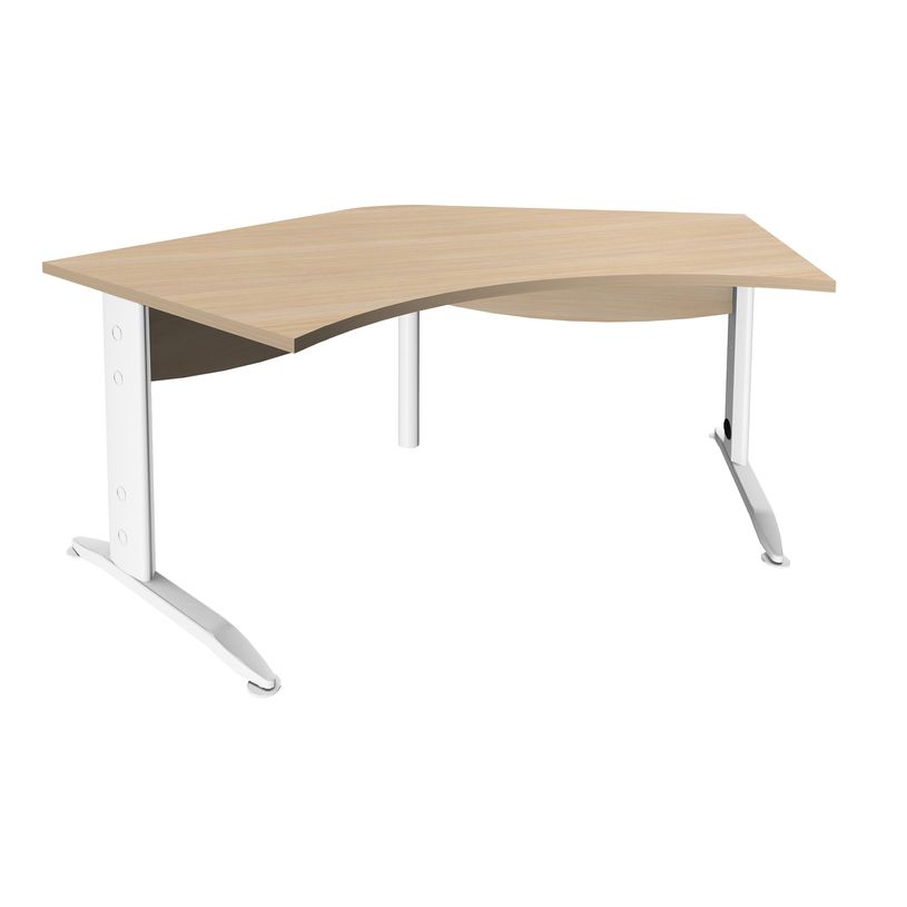 3253310150942-Bureau symétrique 120° IDRA - L185 cm - Pieds blanc - plateau imitation Chêne clair-P_79408723_1-0