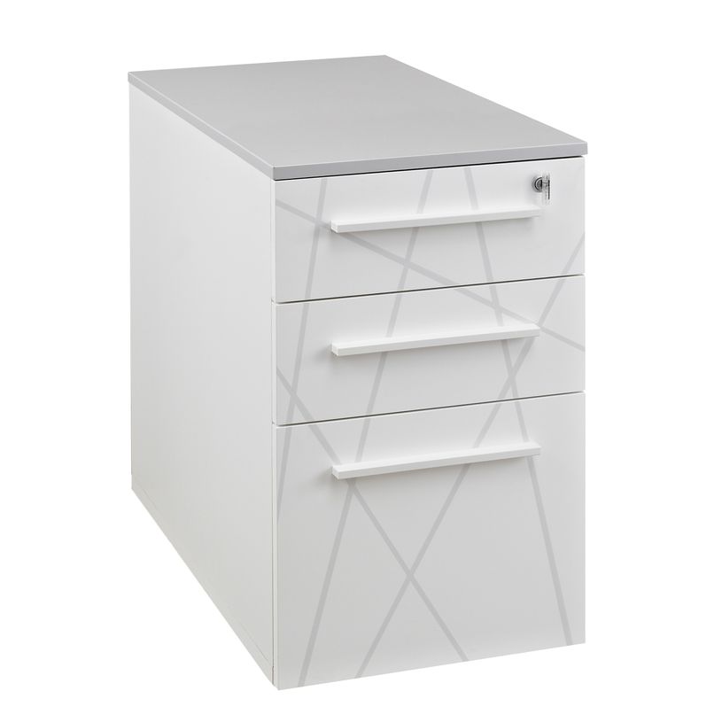 0400794088602-Caisson bout de bureau SUNDAY blanc + top L42 cm gris - P 60 cm - 3 tiroirs - Gris-P_79408860_1-0