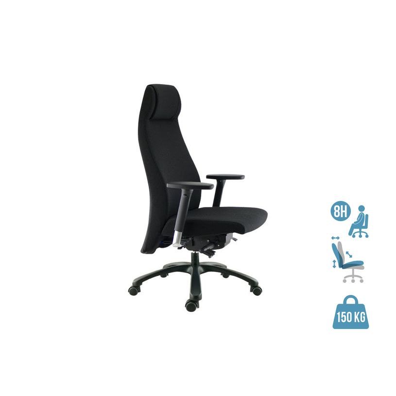 3660916034154-Fauteuil de bureau GOXOA - accoudoirs réglables - appui-tête intégré - tissu noir-P_79408883_1-0