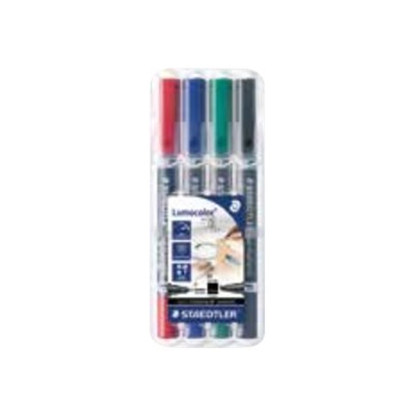4007817186428-STAEDTLER Lumocolor duo - 4 marqueurs biseau double pointe - permanent - noir, rouge, bleu,-P_79408911_2-0