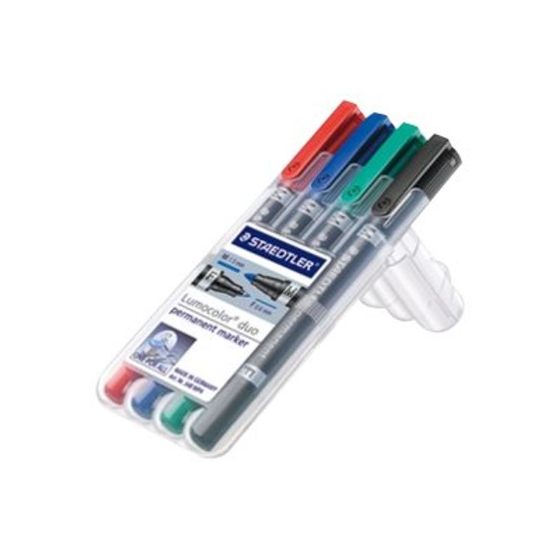 4007817186428-STAEDTLER Lumocolor duo - 4 marqueurs biseau double pointe - permanent - noir, rouge, bleu,-P_79408911_3-2
