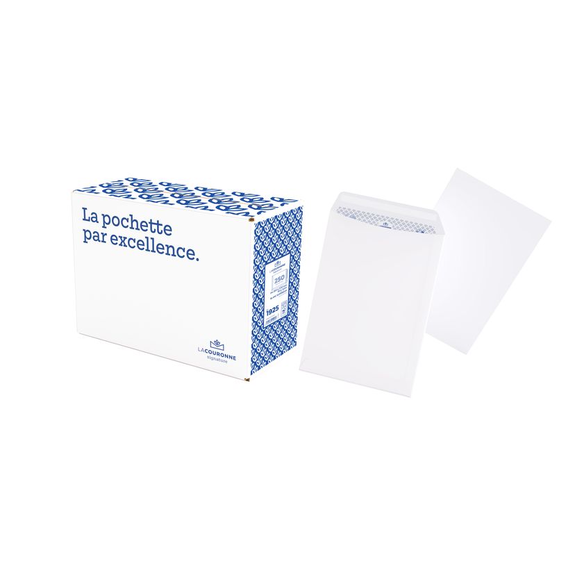 3240180019257-La Couronne - 250 Pochettes Enveloppes 260 x 330 mm - 90 gr - sans fenêtre - blanc - bande auto-adhés--0