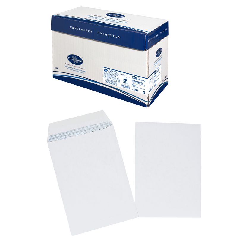 3240180019257-La Couronne - 250 Pochettes Enveloppes 260 x 330 mm - 90 gr - sans fenêtre - blanc - bande-P_79409201_1-0