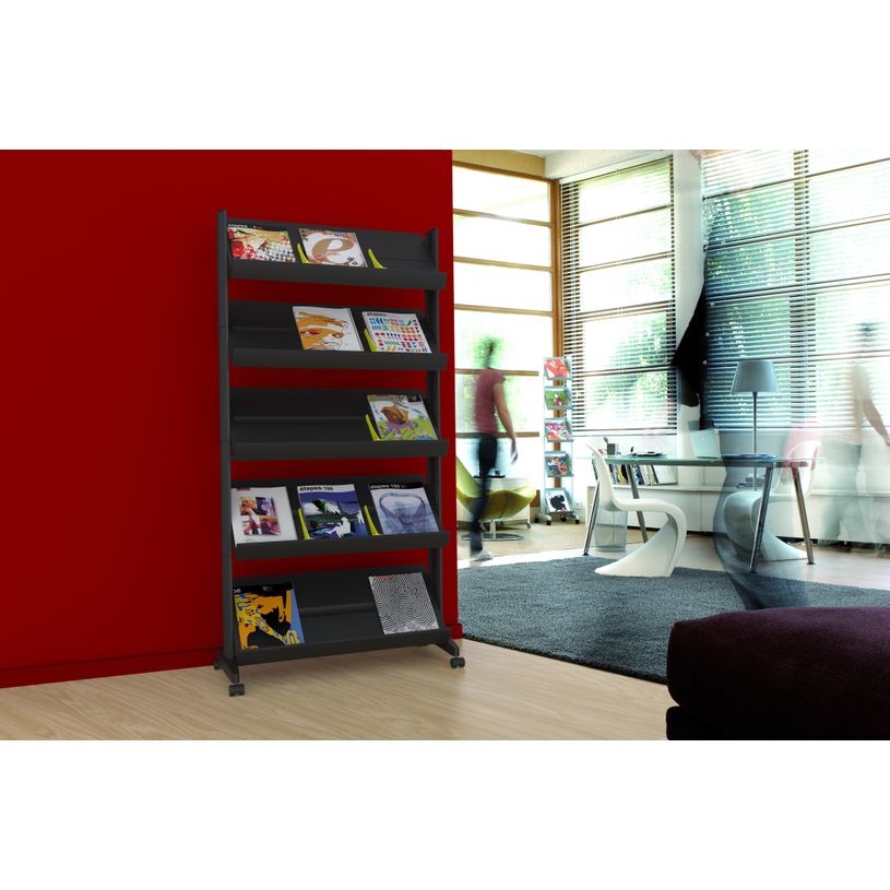 3660141880632-Présentoir mobile simple face - 5 tablettes - noir--1