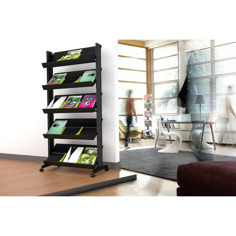 3660141880632-Présentoir mobile simple face - 5 tablettes - noir--3