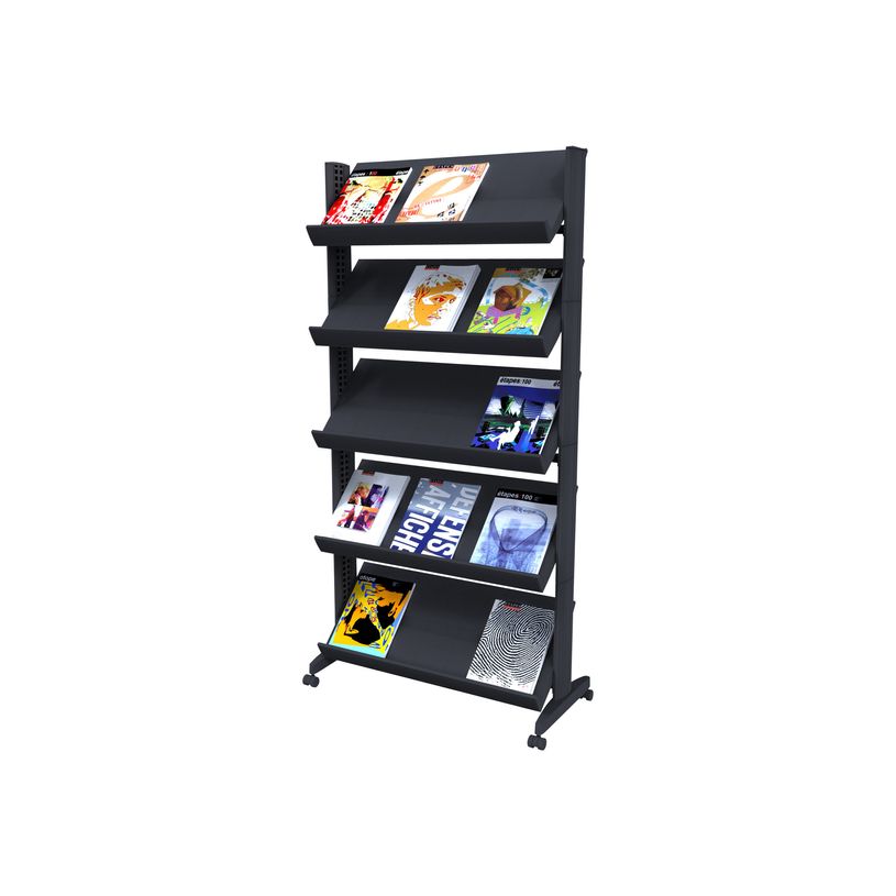 3660141880632-Présentoir mobile simple face - 5 tablettes - noir-P_79409437_1-0