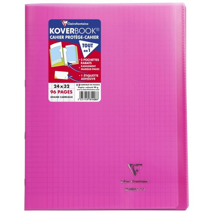3037929814019-Clairefontaine Koverbook - Cahier polypro 24 x 32 cm - 96 pages - grands carreaux (Seyes) - dispon-P_79409491_11-10