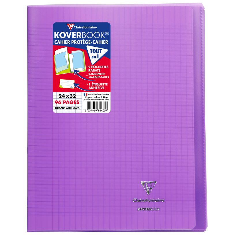 3037929814019-Clairefontaine Koverbook - Cahier polypro 24 x 32 cm - 96 pages - grands carreaux (Seyes) - disponib-P_79409491_2-1