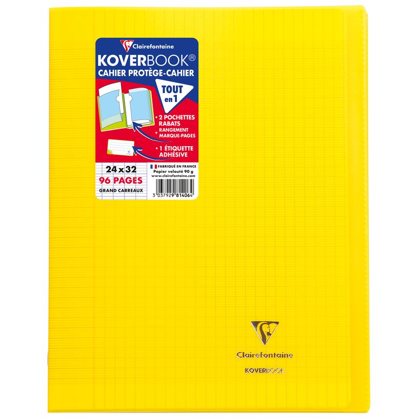 3037929814019-Clairefontaine Koverbook - Cahier polypro 24 x 32 cm - 96 pages - grands carreaux (Seyes) - disponib-P_79409491_6-5